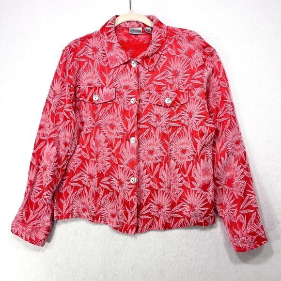 Chico's Shirt Women 3/US L Pink Floral Shacket Embroidered Jacket Boho Western - Picture 1 of 10
